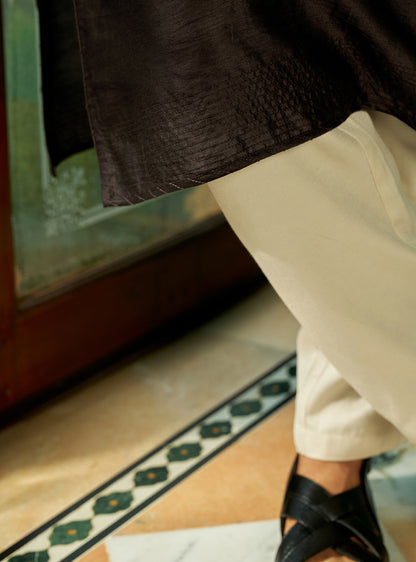 Rodh Brown Cotton Silk Kurta