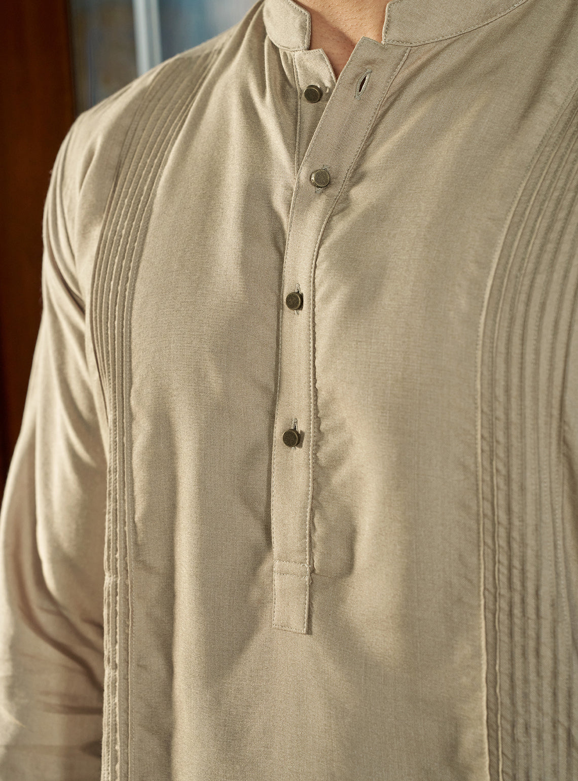 Ivra Beige Viscose Silk Kurta