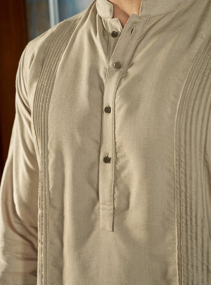 Ivra Beige Viscose Silk Kurta