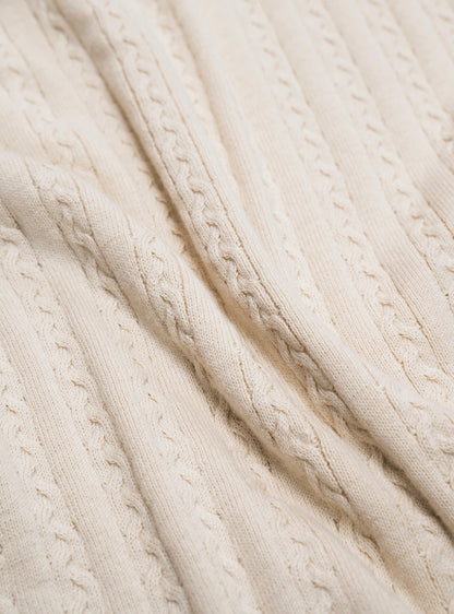 Swiss White Cotton Cable Knit Crew