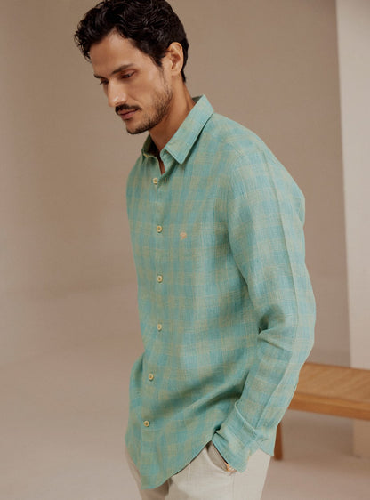 Teal Grid Linen Shirt