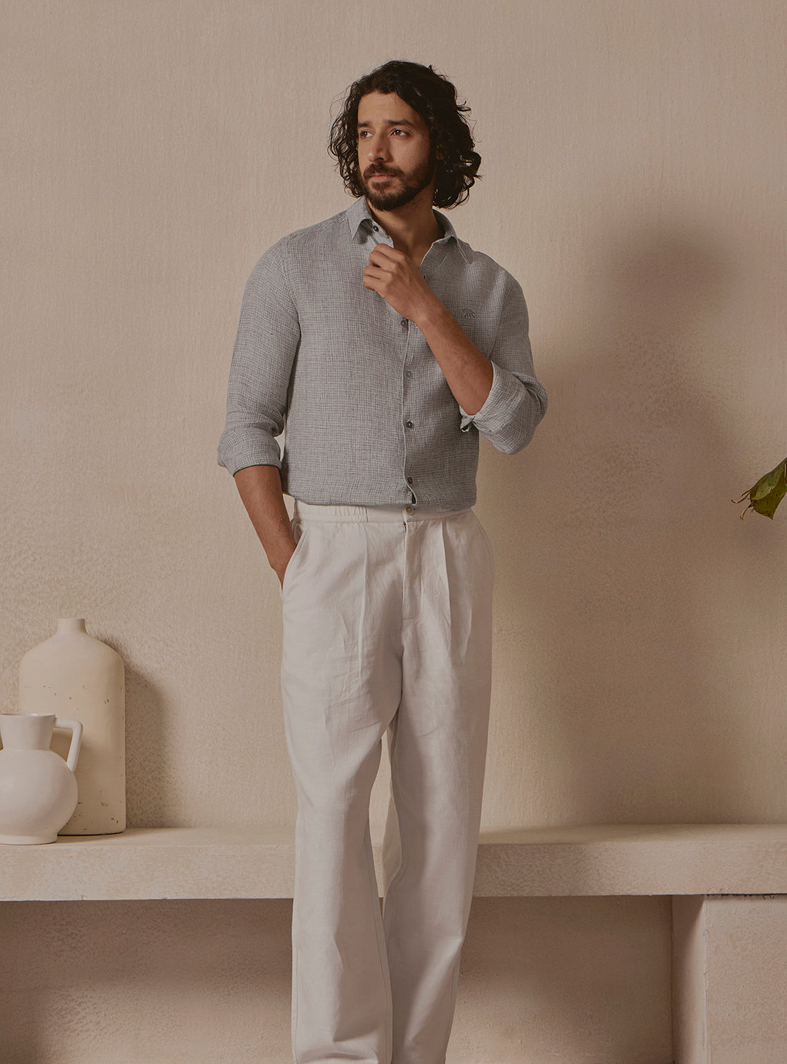 Mist Grey Linen Dobby Shirt