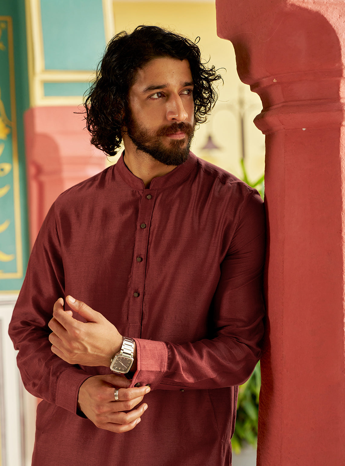 Aag Red Cotton Silk Kurta