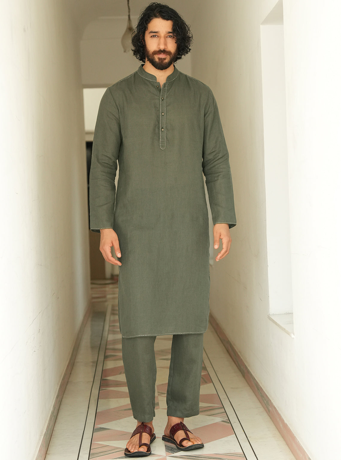Nivaar Olive Linen Trousers