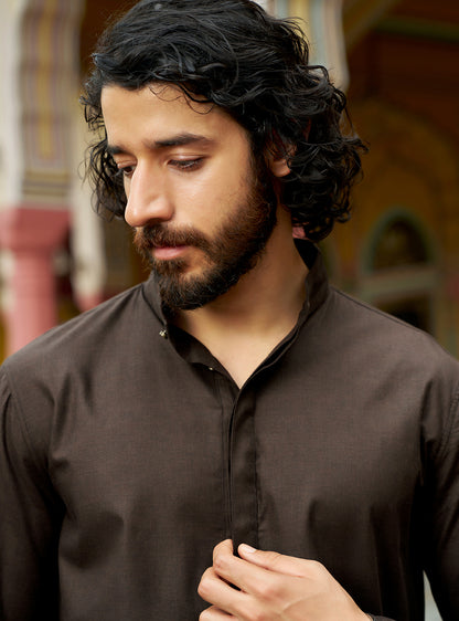 Dharti Brown Cotton Blend Melange Kurta