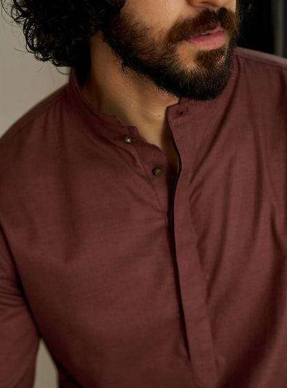 Nashik Rust Cotton Blend Melange Kurta