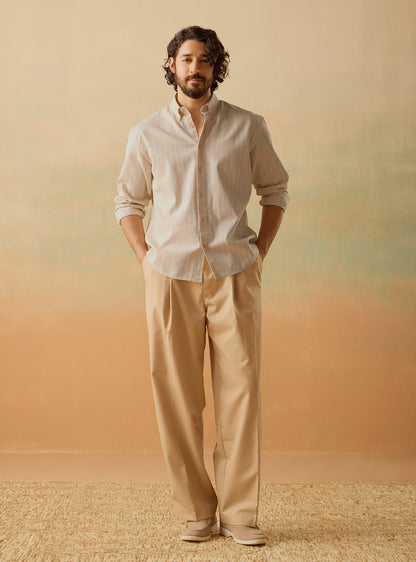 Beige Linen Cotton Stripe Shirt
