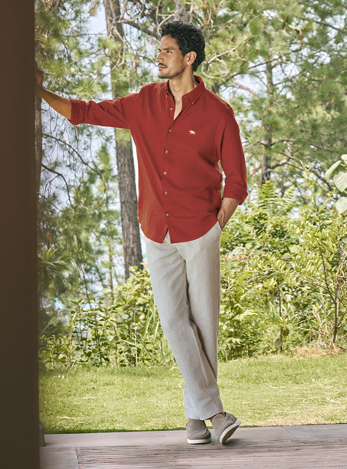 Garnet Red European Linen Shirt