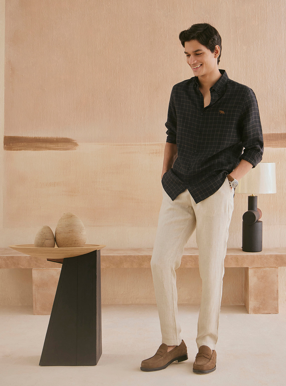 Onyx Gold Check Linen Shirt