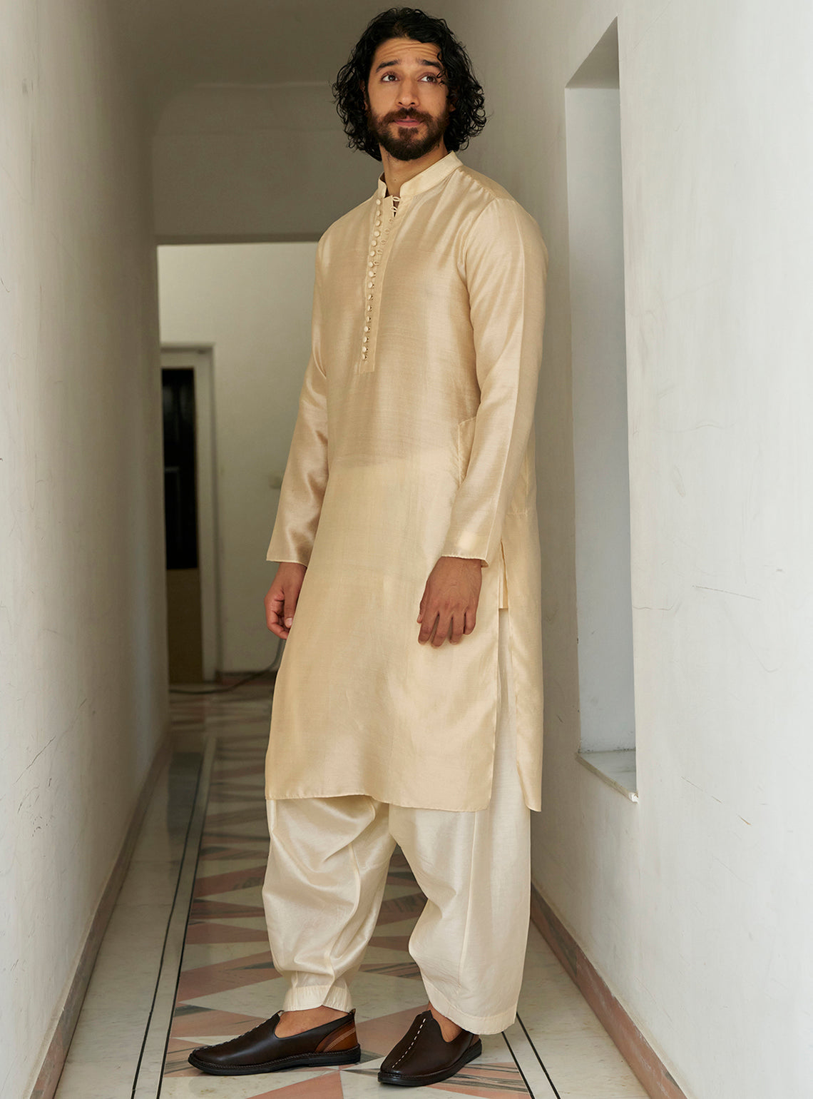 Aira Beige Cotton Silk Pyjama