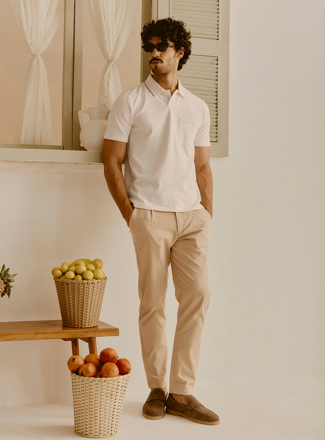 Positano White Cotton Lycra Polo