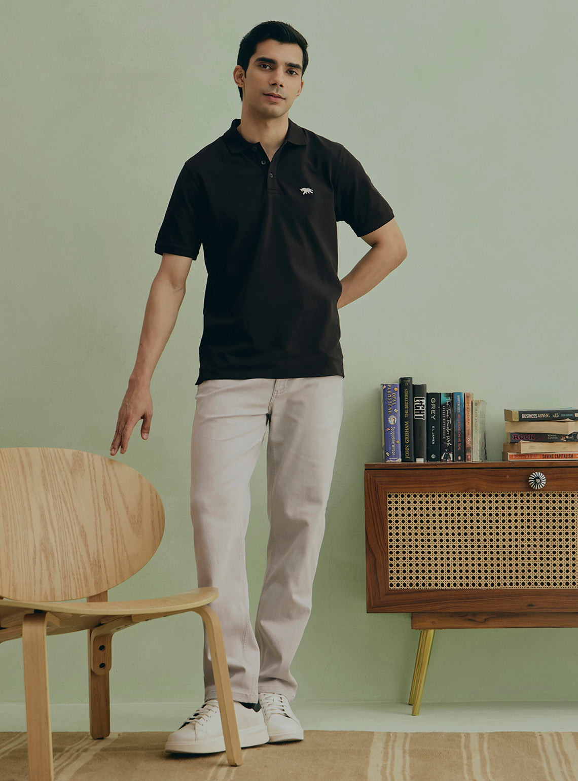 Indigoferra Black Cotton Pique Polo