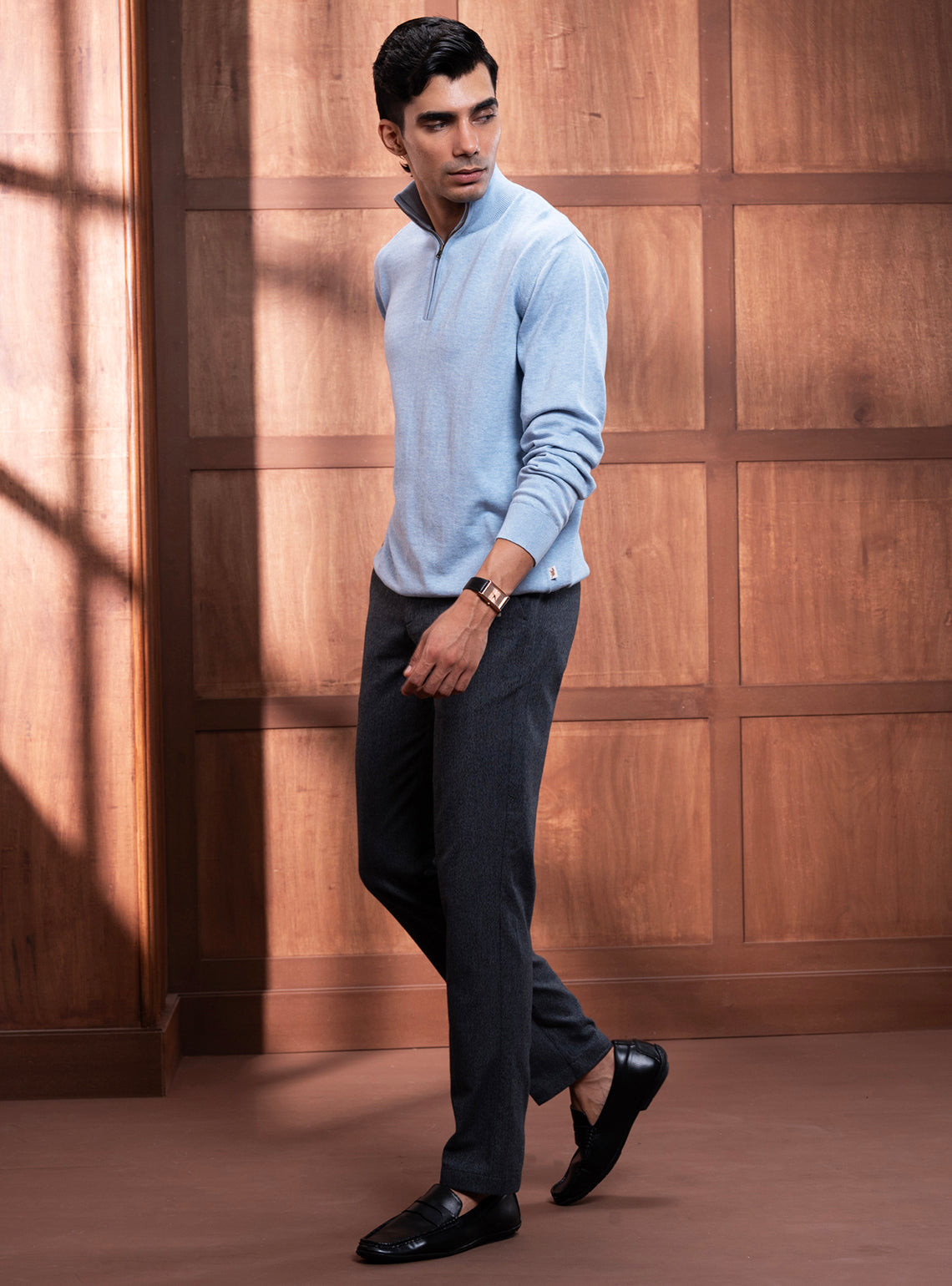 Cove Blue Cotton Melange Pullover