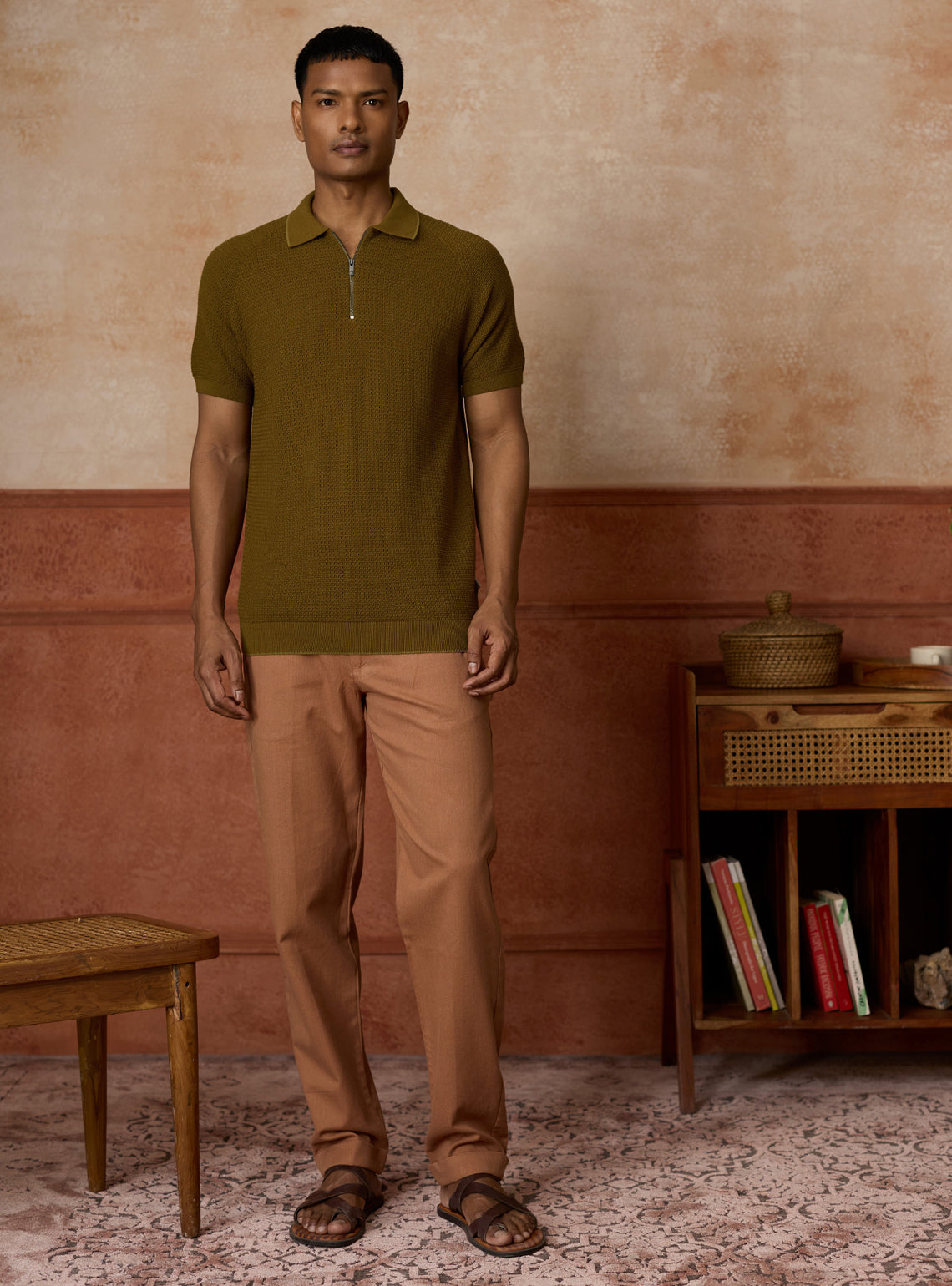 Woodland Olive Cotton Blend Pointelle Polo