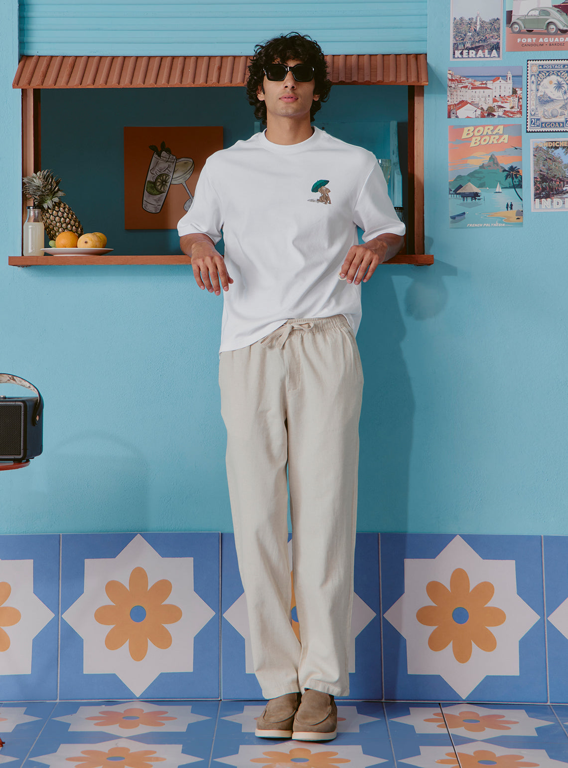 Daiquiri White Cotton Print Crewneck