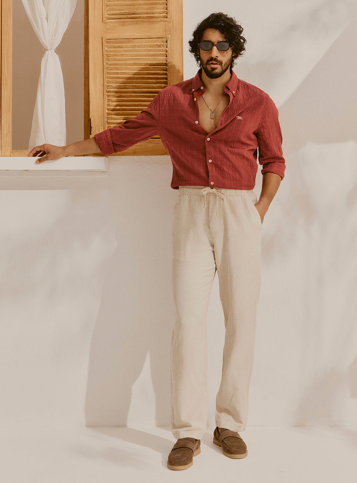 Cadaques Rust Cotton Check Shirt