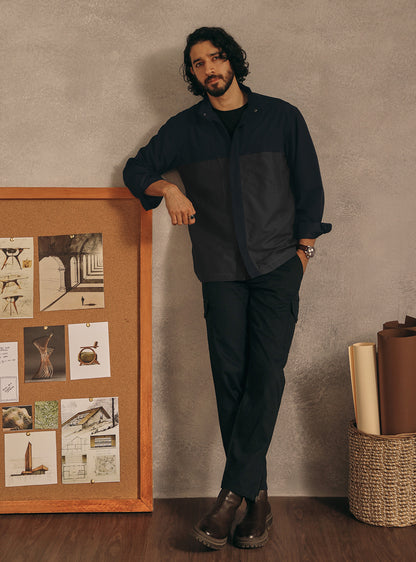 Midnight Navy Poly Twill Overshirt
