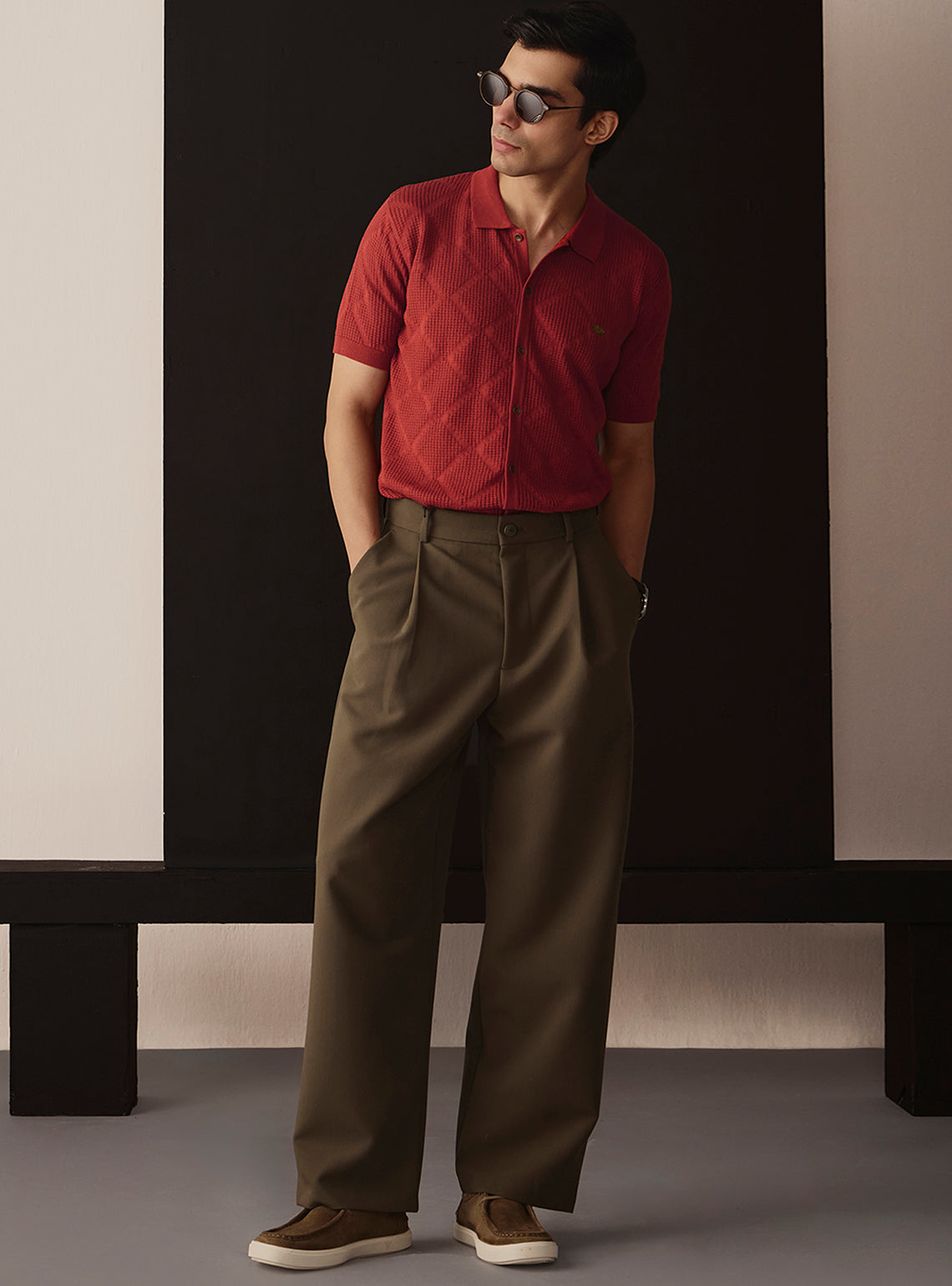Terracotta Rust Jacquard Knit Shirt