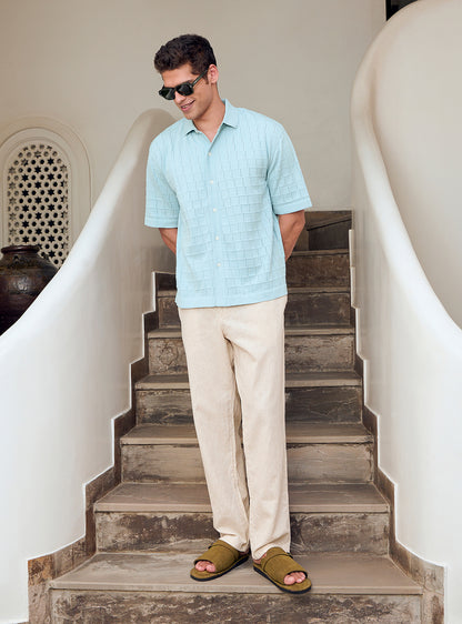 Ice Blue Cotton Pointelle Shirt