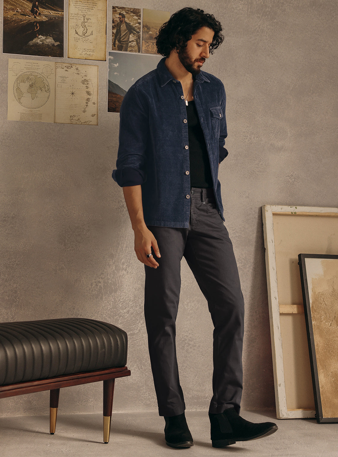 Dark Indigo Poly Corduroy Overshirt