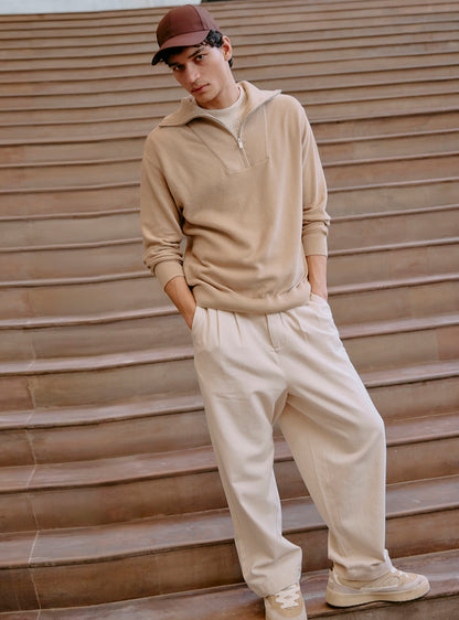 Almond Khaki Cotton Pullover