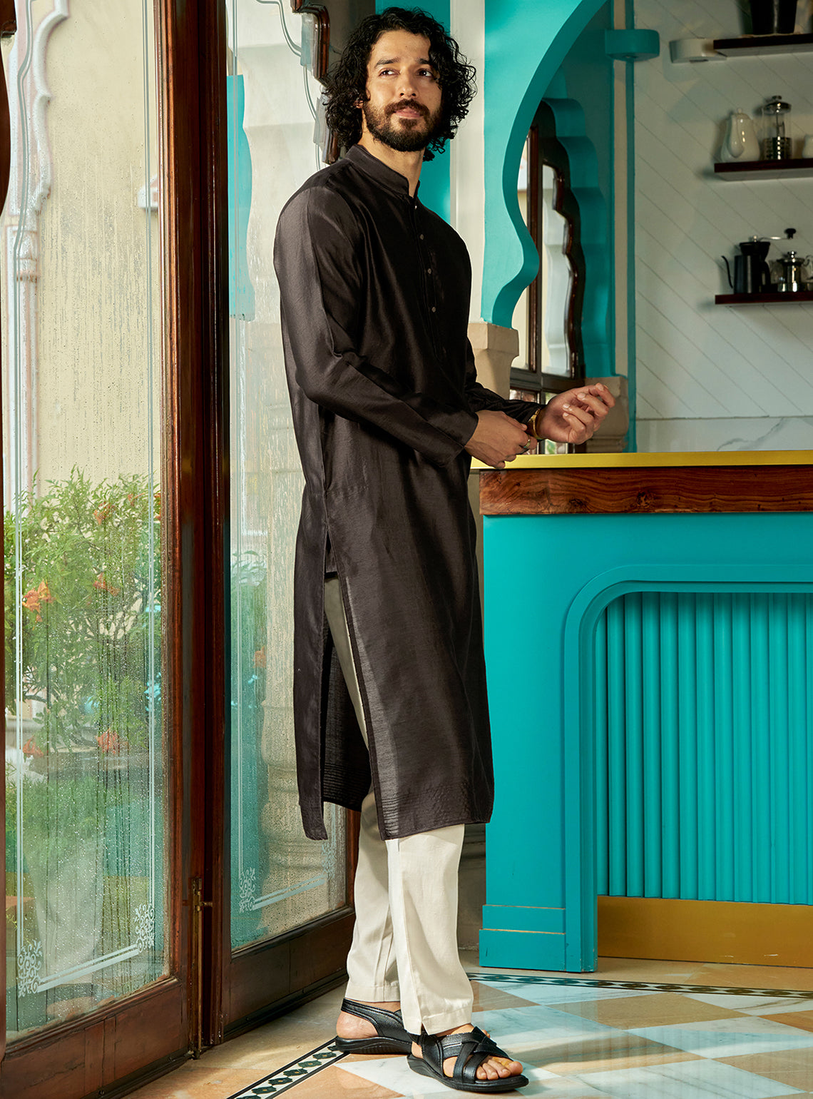 Rodh Brown Cotton Silk Kurta