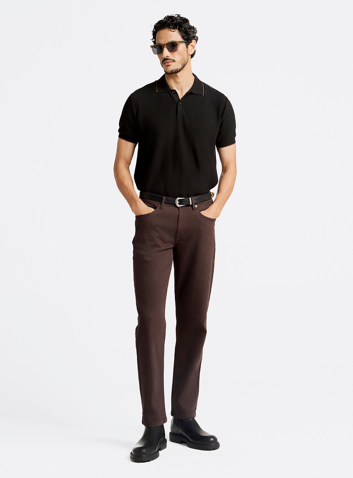 Cocoa Brown Cotton Blend Jeans