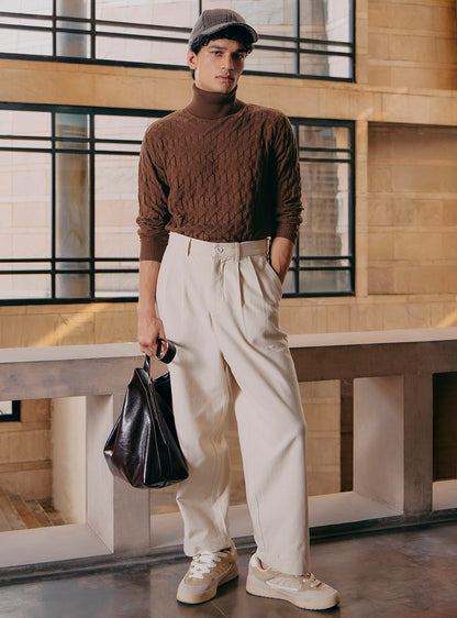 Martini Off-White Cotton Pleated Trousers