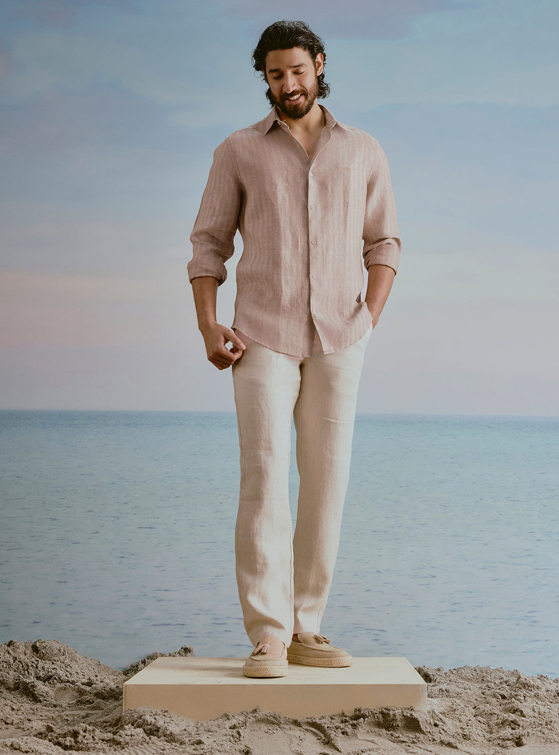 Drift Brown Linen Stripe Shirt