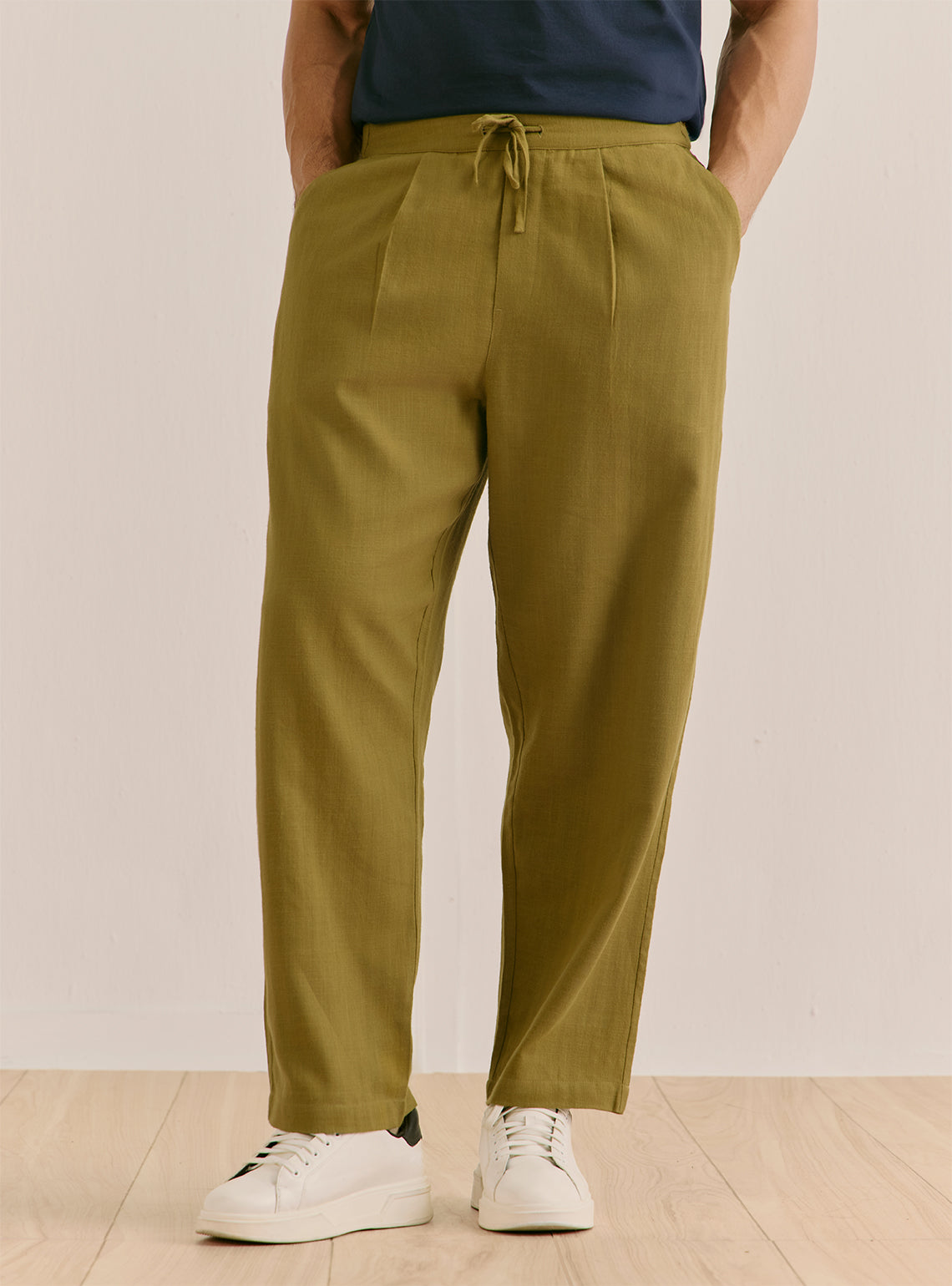 Shoreline Olive Cotton Straight  Trouser
