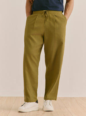Shoreline Olive Cotton Straight  Trouser