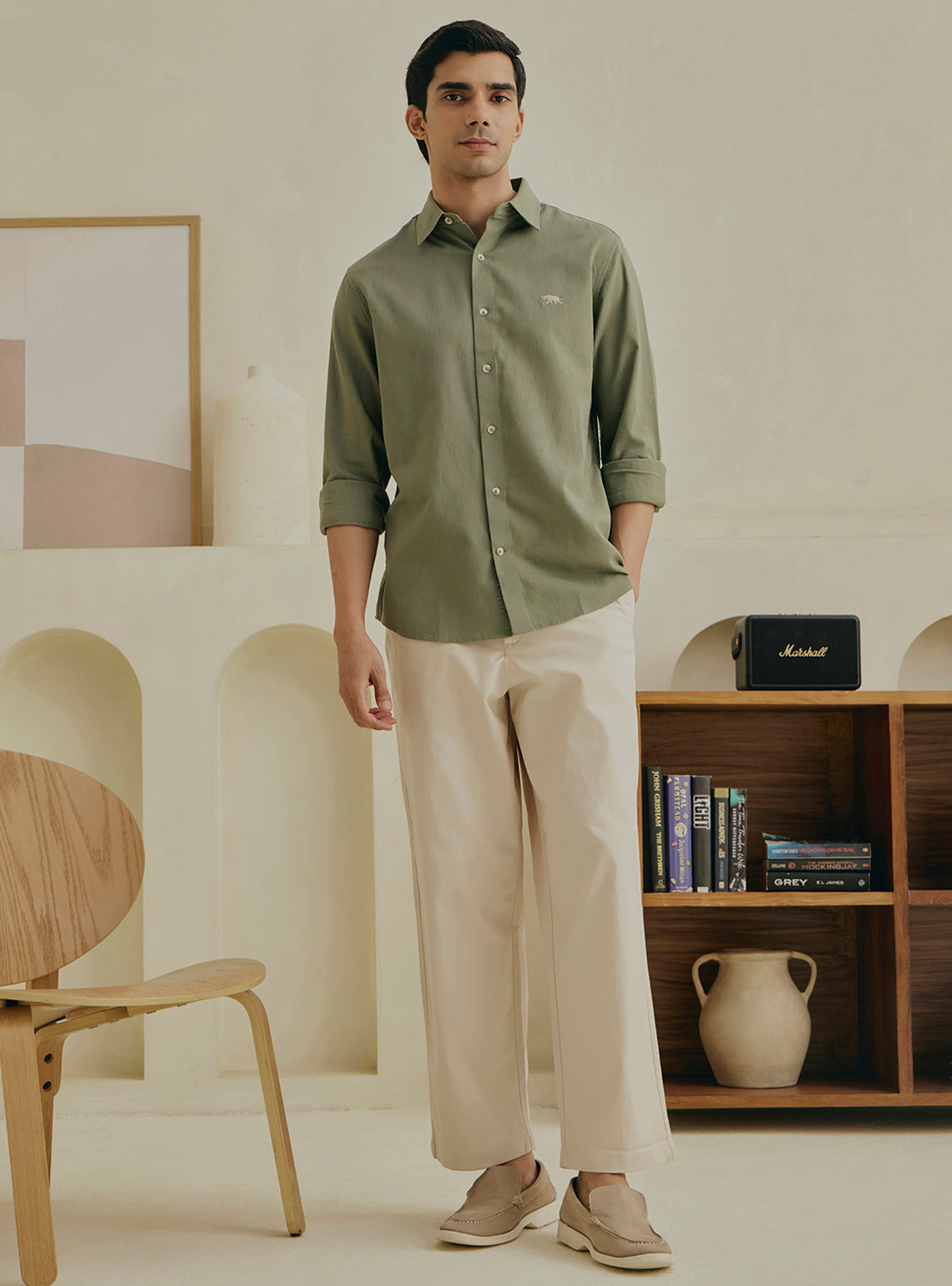 Spinach Green Cotton Slub Shirt