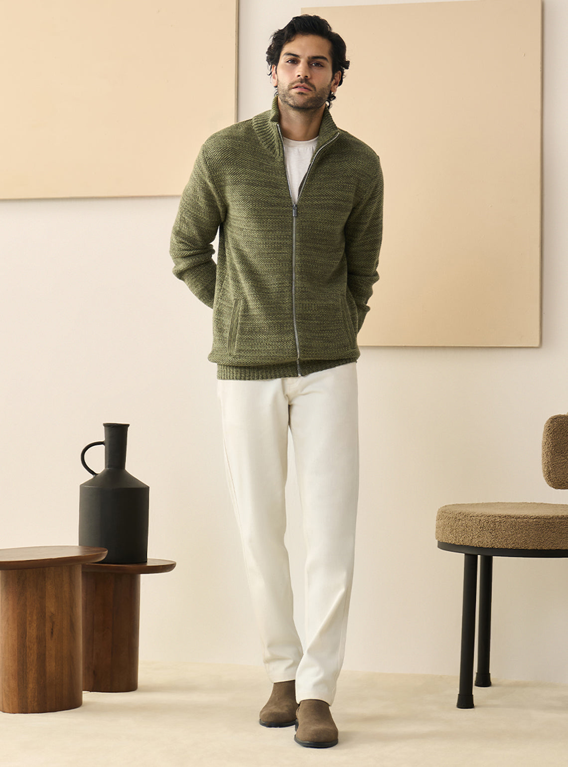 Forest Olive Cotton Melange Jacket
