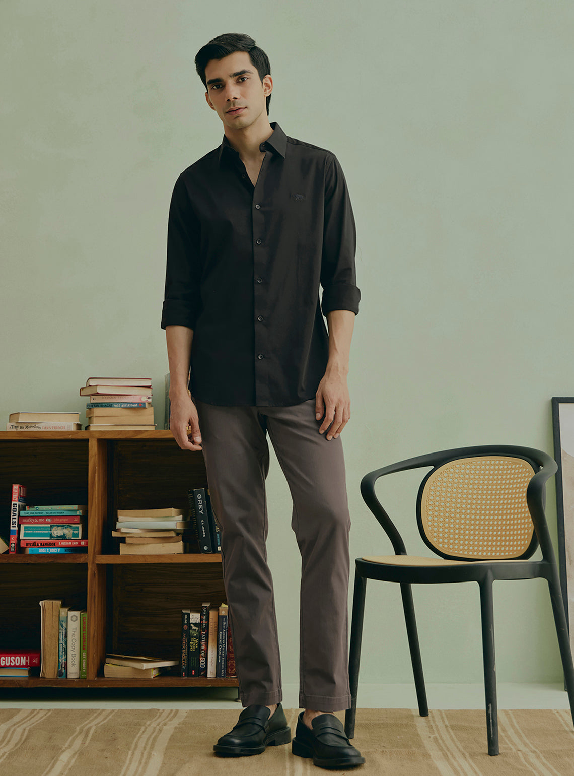 Balsamic Black Cotton Stretch Satin Shirt