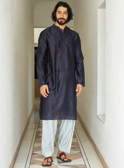 Neel Navy Cotton Silk Kurta