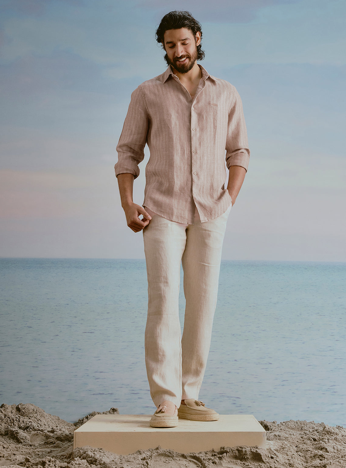 Drift Brown Linen Stripe Shirt