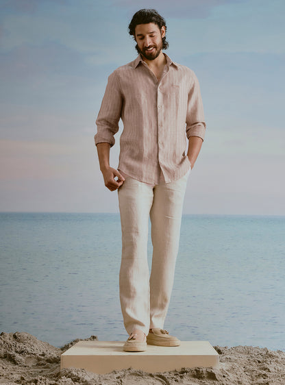 Drift Brown Linen Stripe Shirt