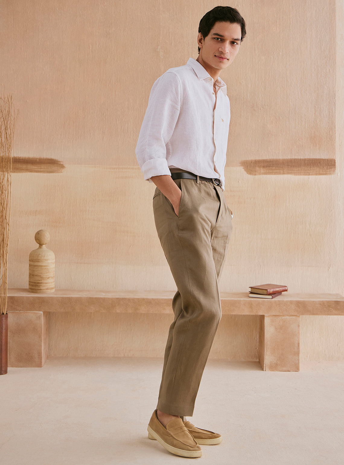 Snow Beige Stripe Linen Shirt