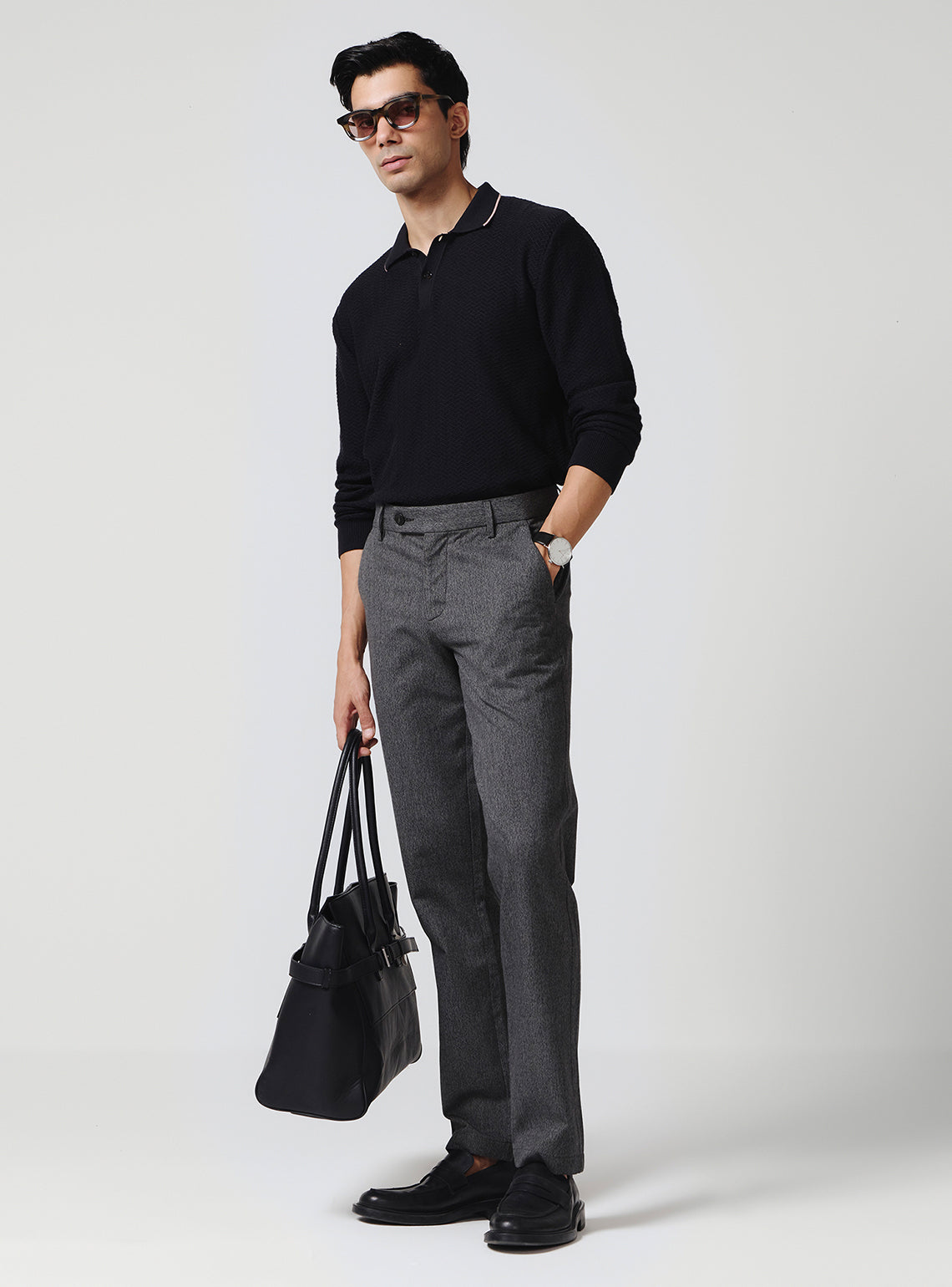 Mirage Grey Cotton Melange Trousers