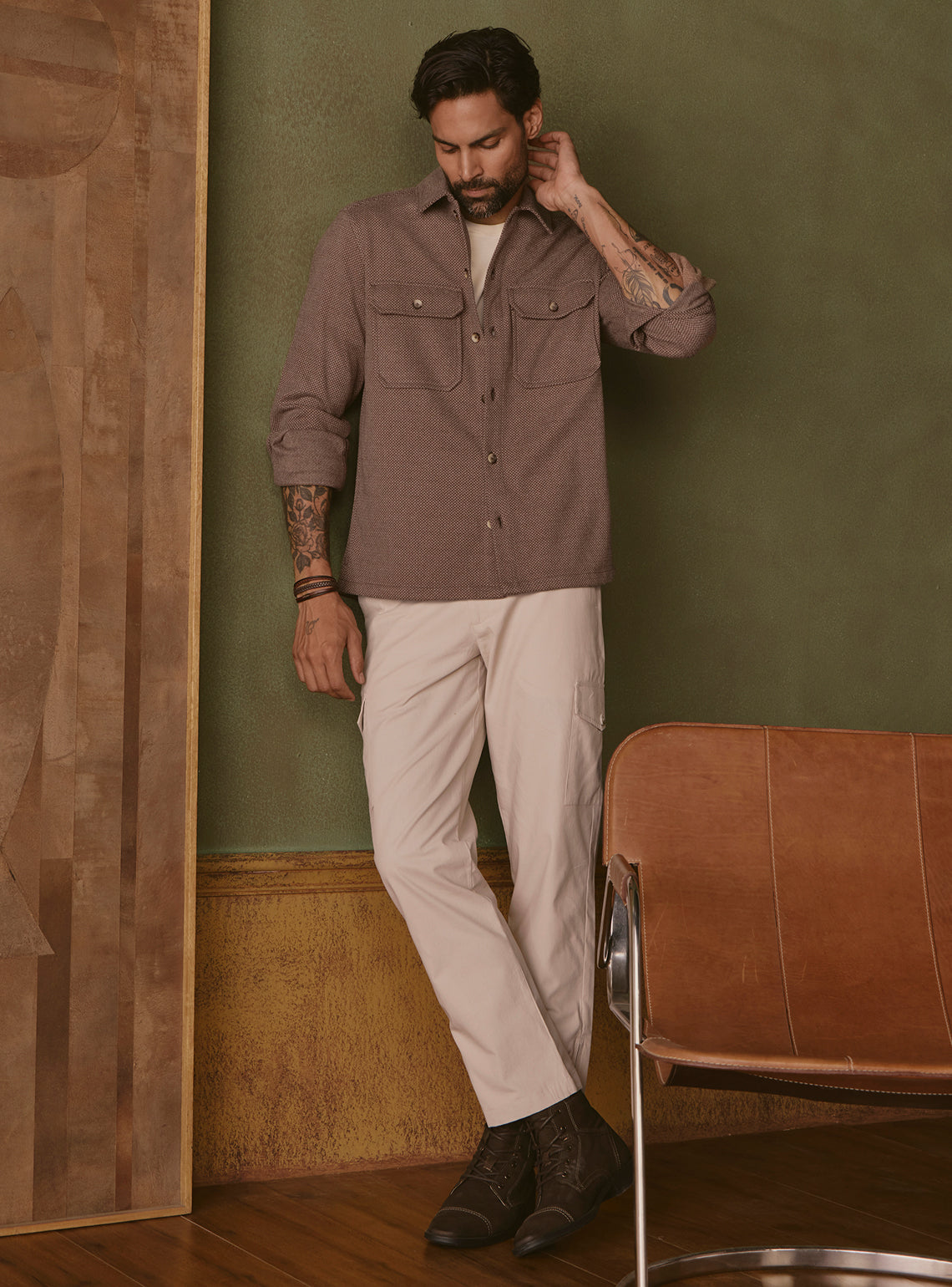 Burnt Brown Poly Stretch Overshirt