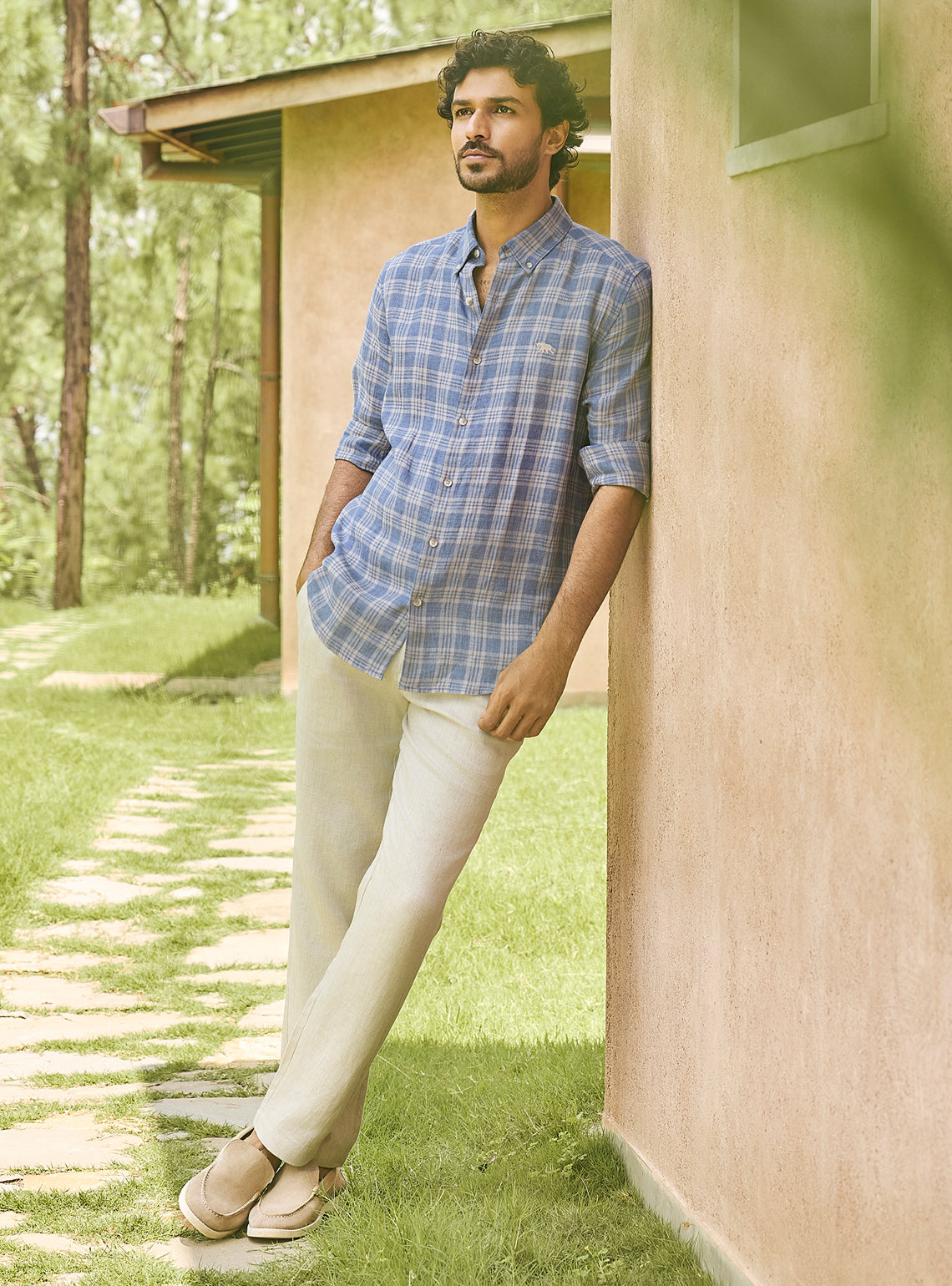 Mist Grey Check Linen Shirt