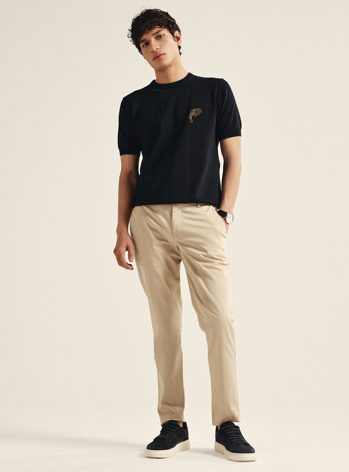 Midnight Black Cotton Crew Tee