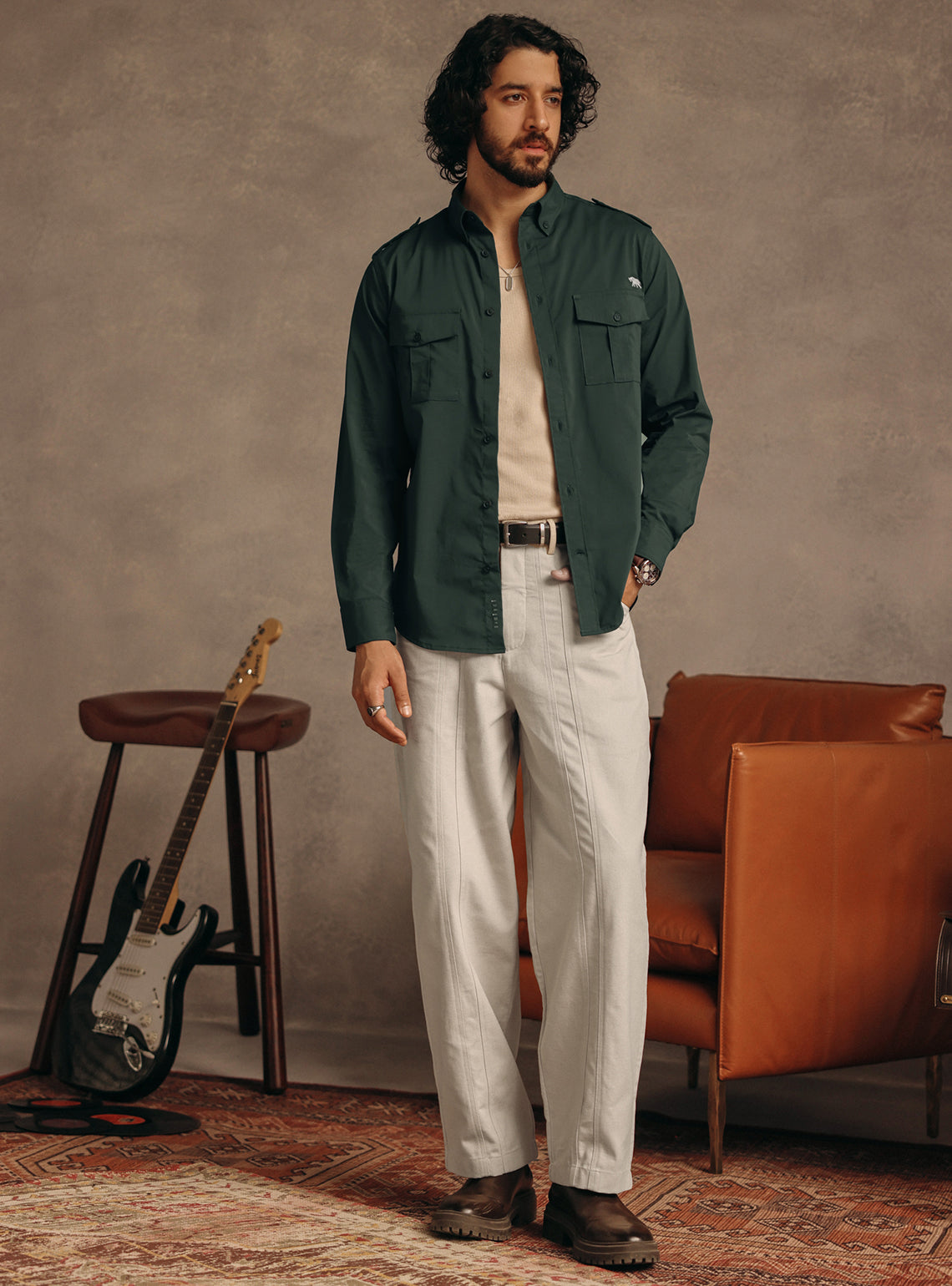 Jungle Olive Cotton Blend Shirt