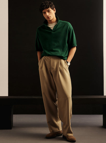 Nordic Green Cotton Micro Cable Knit Polo