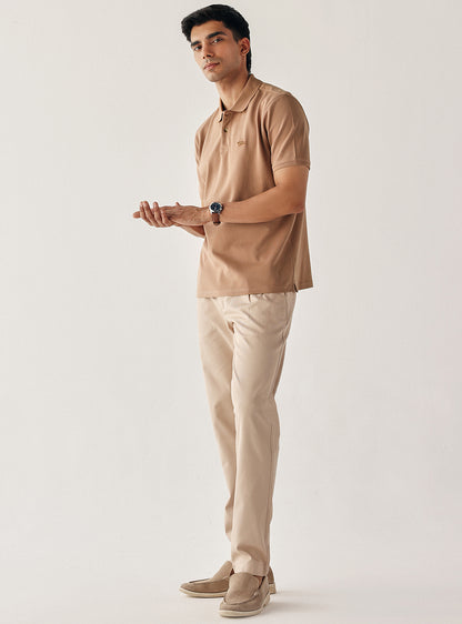 Saddle Brown Cotton Blend Pique Polo