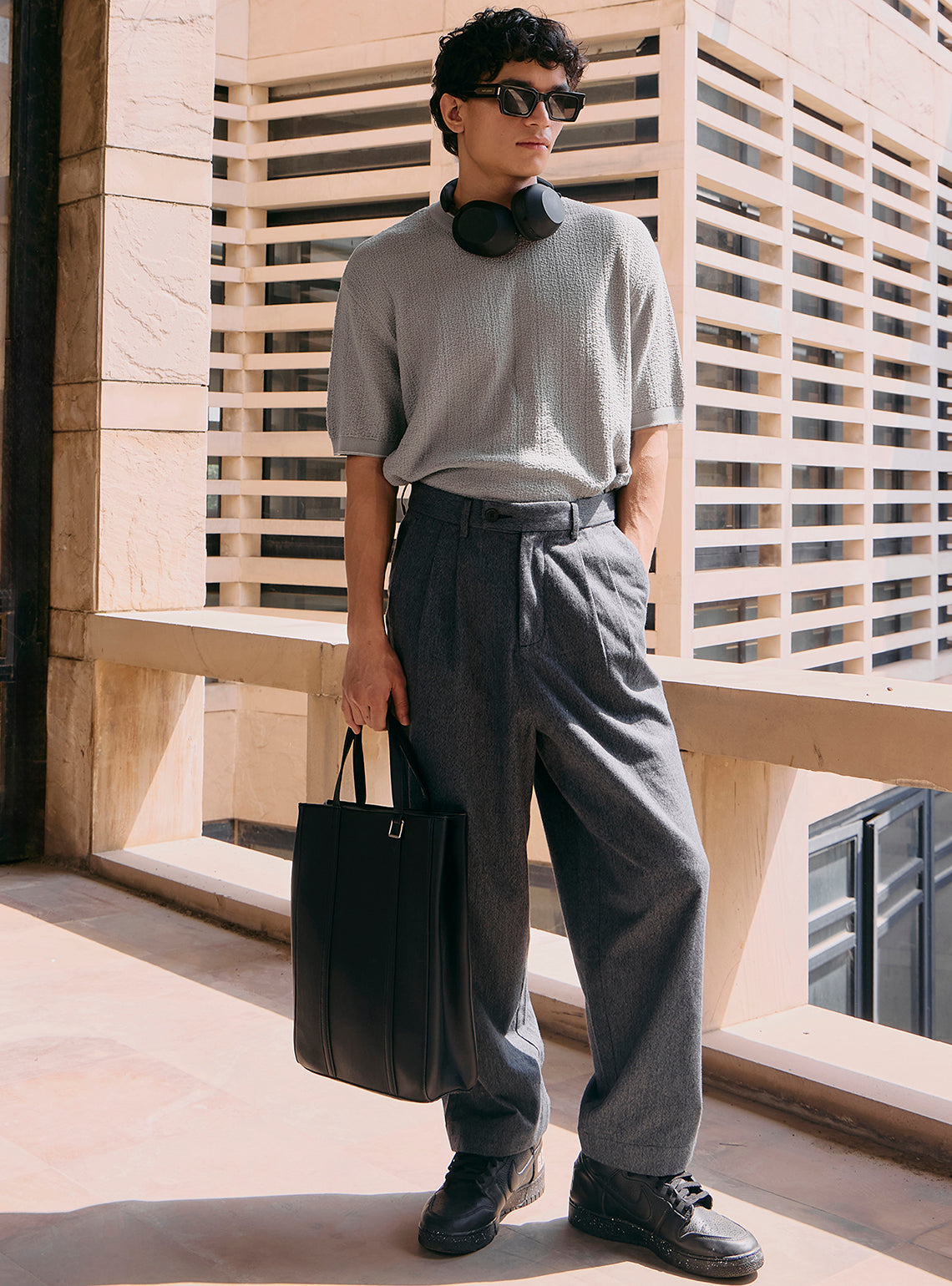 Jaguar Grey Cotton Pleated Trousers