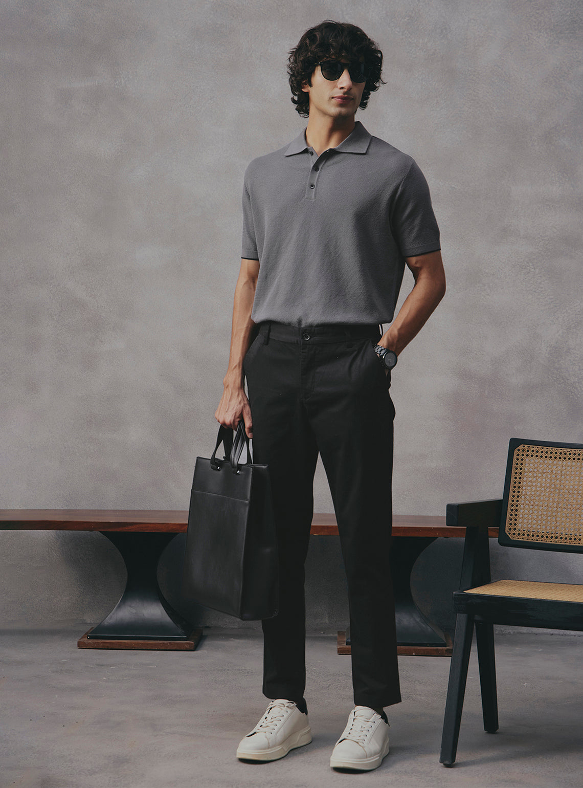 Stone Grey Cotton Polo