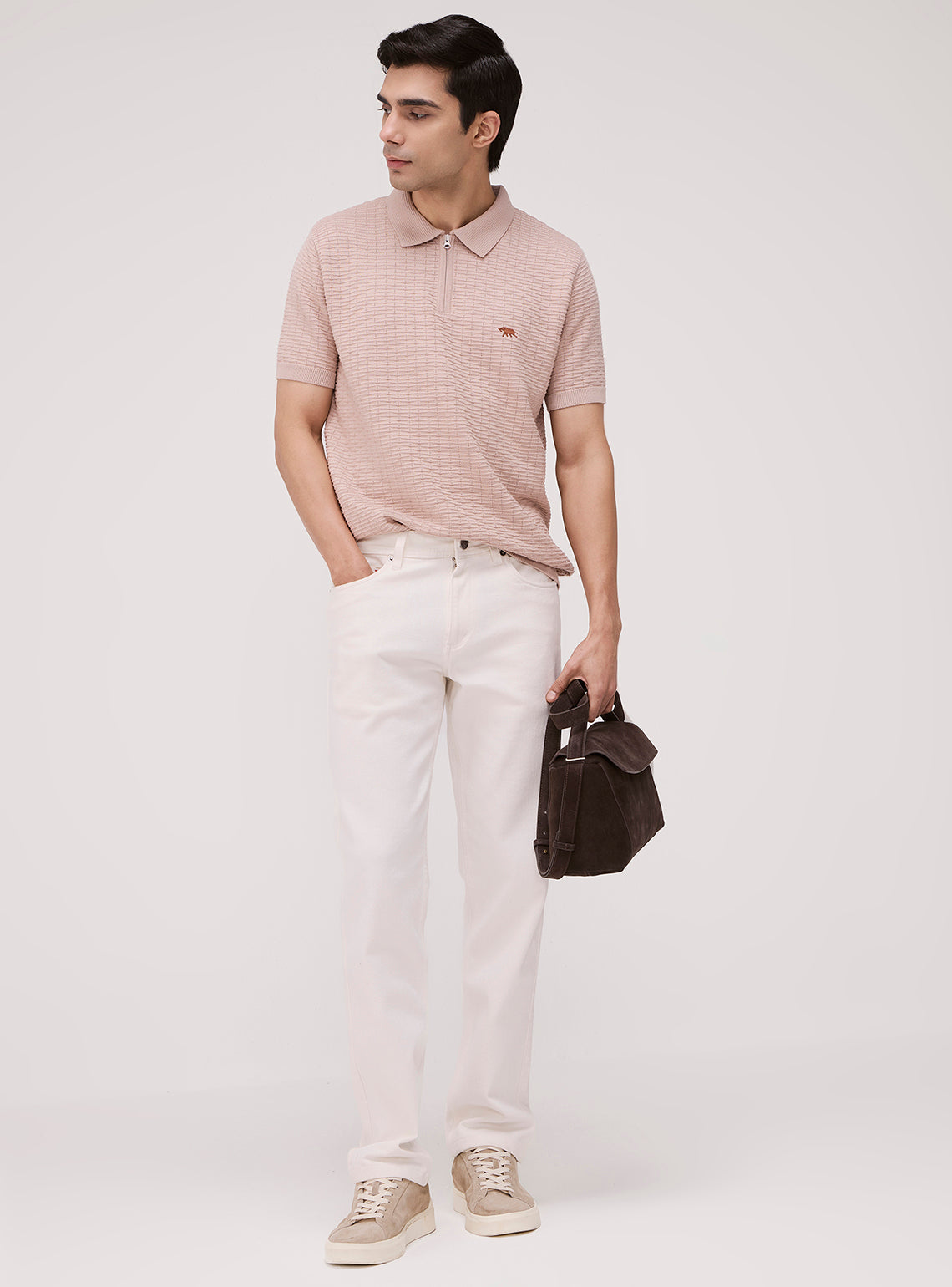 Stone Beige Cotton Knit Polo