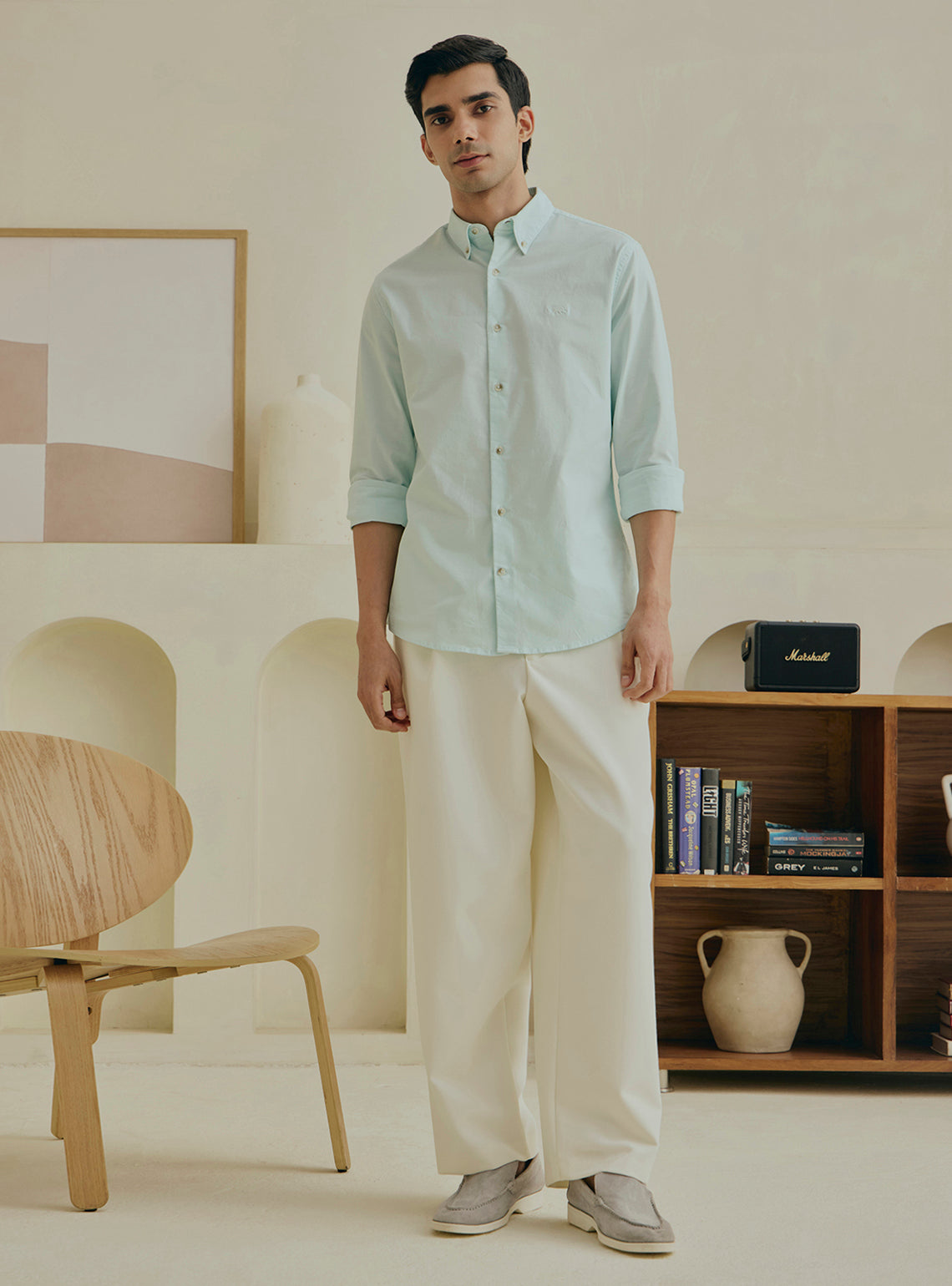 Kale Green Cotton Stretch Oxford Shirt