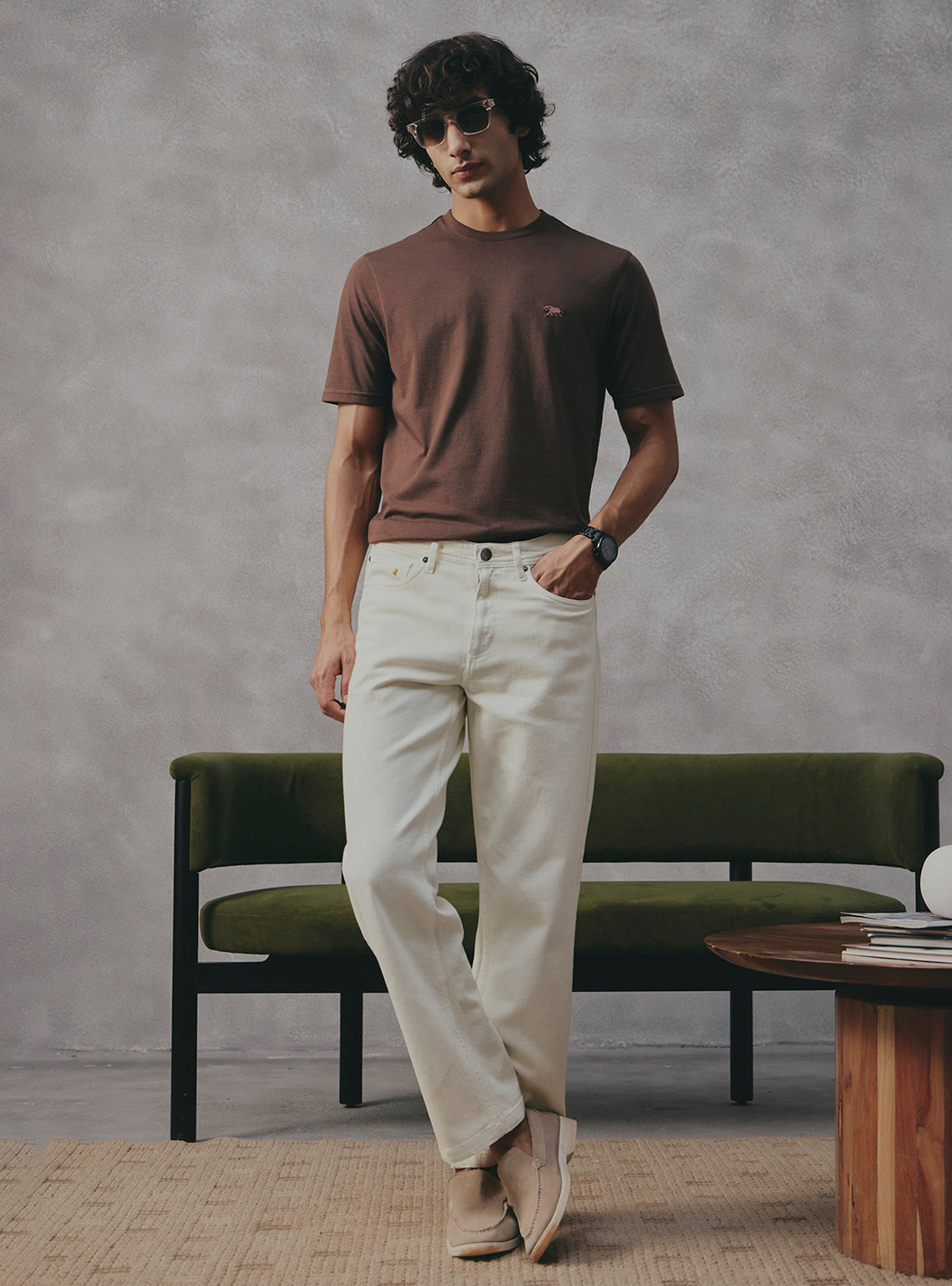 Walnut Brown Cotton Blend Crewneck